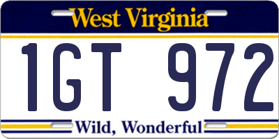 WV license plate 1GT972