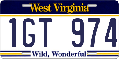 WV license plate 1GT974