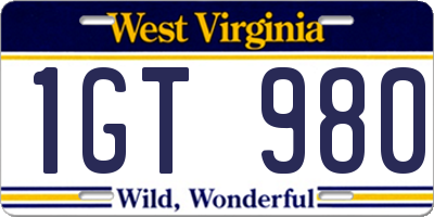 WV license plate 1GT980