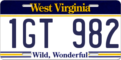 WV license plate 1GT982