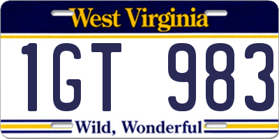 WV license plate 1GT983