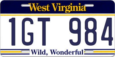 WV license plate 1GT984