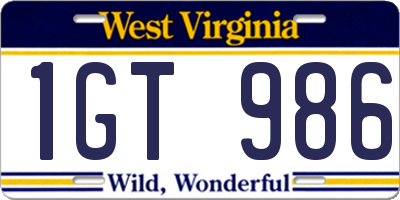 WV license plate 1GT986