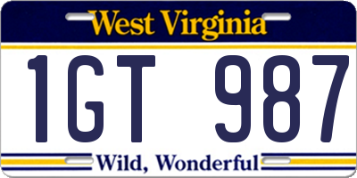 WV license plate 1GT987