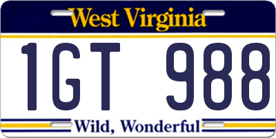 WV license plate 1GT988