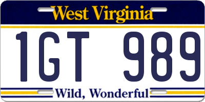 WV license plate 1GT989