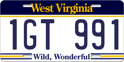 WV license plate 1GT991
