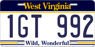 WV license plate 1GT992