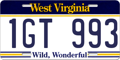 WV license plate 1GT993