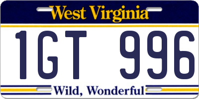 WV license plate 1GT996