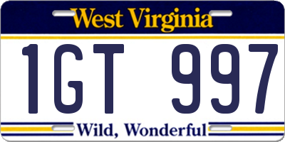 WV license plate 1GT997