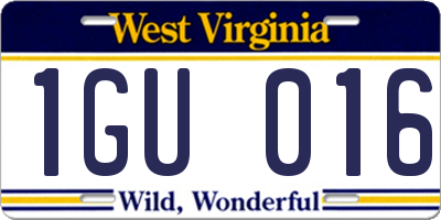 WV license plate 1GU016