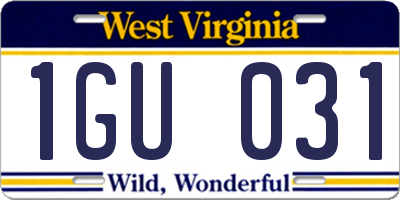 WV license plate 1GU031