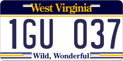 WV license plate 1GU037