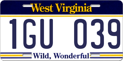 WV license plate 1GU039