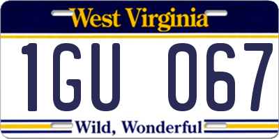 WV license plate 1GU067
