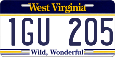 WV license plate 1GU205