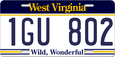 WV license plate 1GU802