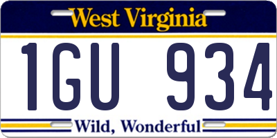 WV license plate 1GU934