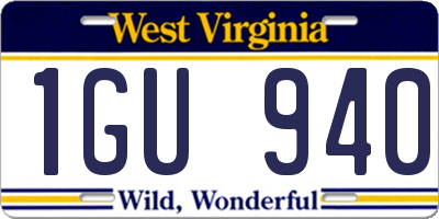 WV license plate 1GU940