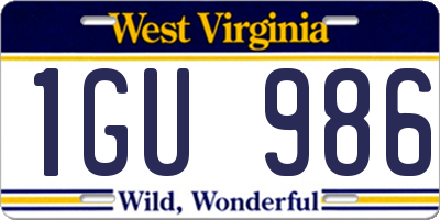 WV license plate 1GU986