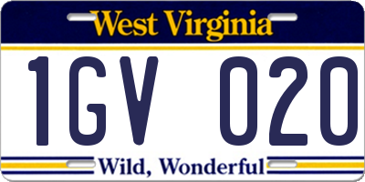 WV license plate 1GV020