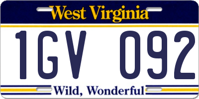 WV license plate 1GV092