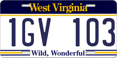 WV license plate 1GV103