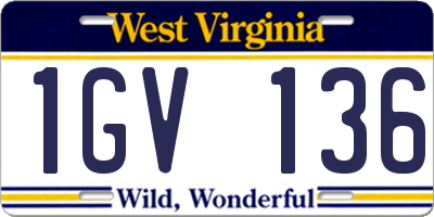 WV license plate 1GV136