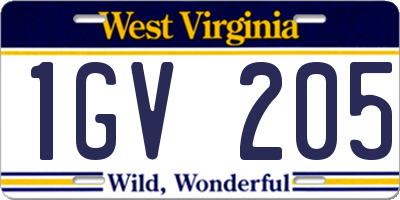 WV license plate 1GV205