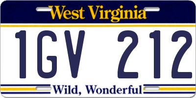 WV license plate 1GV212