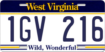 WV license plate 1GV216