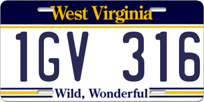 WV license plate 1GV316