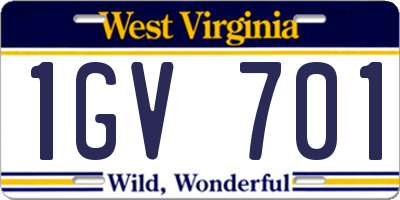 WV license plate 1GV701