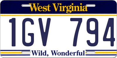 WV license plate 1GV794