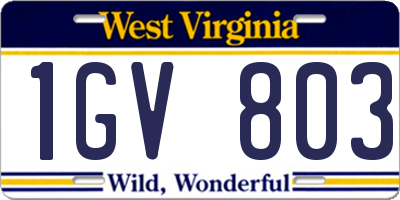 WV license plate 1GV803