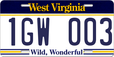 WV license plate 1GW003