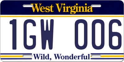 WV license plate 1GW006
