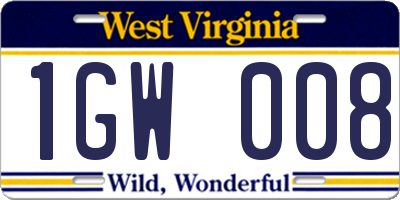 WV license plate 1GW008