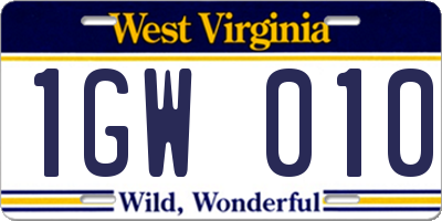 WV license plate 1GW010