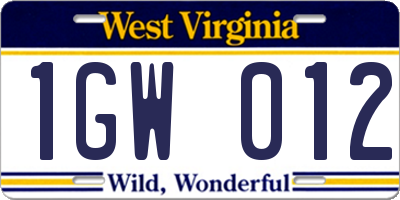 WV license plate 1GW012