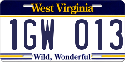 WV license plate 1GW013