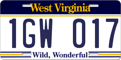 WV license plate 1GW017