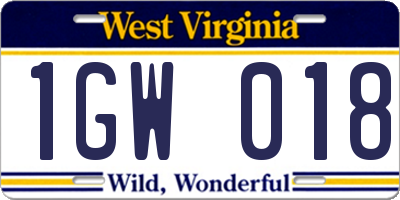 WV license plate 1GW018