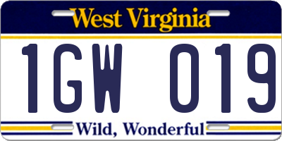 WV license plate 1GW019