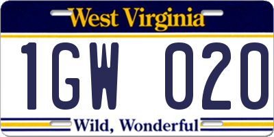 WV license plate 1GW020