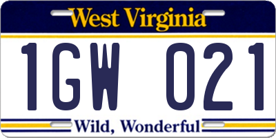 WV license plate 1GW021