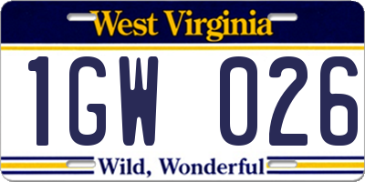 WV license plate 1GW026