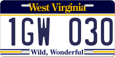 WV license plate 1GW030