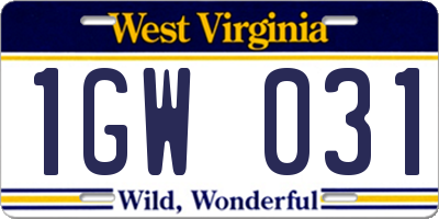 WV license plate 1GW031